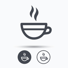 Tea cup icon. Hot coffee drink sign.