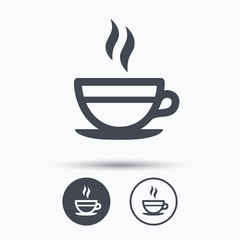 Tea cup icon. Hot coffee drink sign.