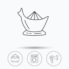 Washing machine, multicooker and hair dryer icons.