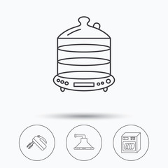 Dishwasher, kitchen hood and mixer icons.