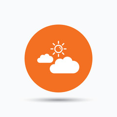 Cloud with sun icon. Sunny weather sign.