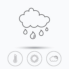 Thermometer, sun and rain icons.