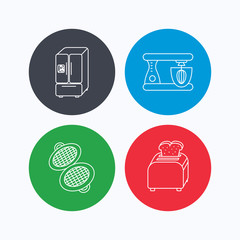 American style refrigerator, mixer and toaster icons.