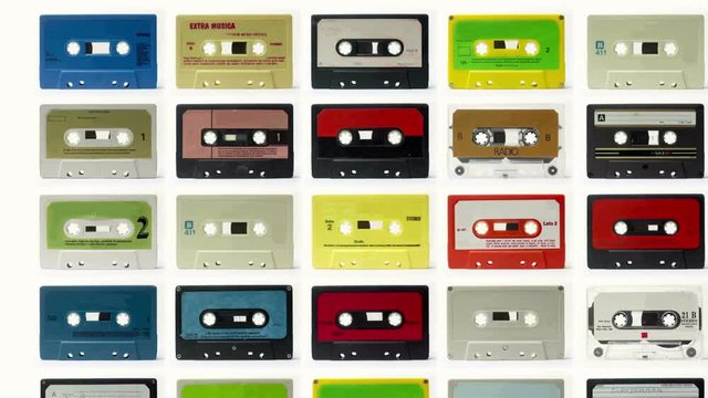 sequence of old audio cassettes