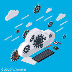 Cloud computing flat isometric vector concept