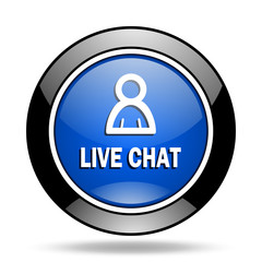 live chat blue glossy icon