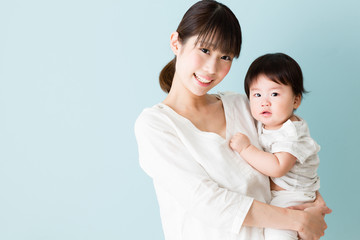 portrait of asian mother and baby