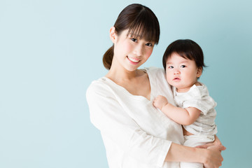 portrait of asian mother and baby