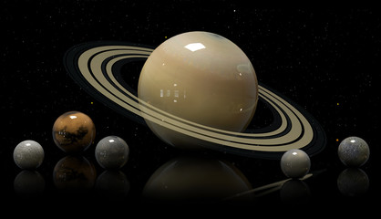 Saturn's moons and star. Elements of this image furnished by NAS