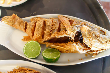 fried fish served on plate, from restaurant in Nicaragua