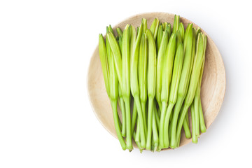 Fresh daylily in a wooden plate, Daylily not only can heal the sick, or a delicious dish.