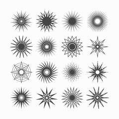 Line and silhouette geometrical poly gram black stars icons set on white background