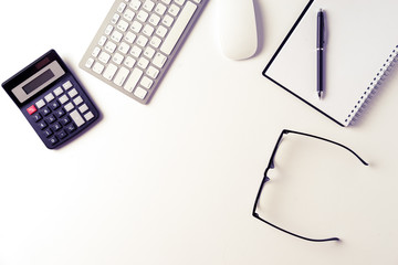 Office desk from top view with space
