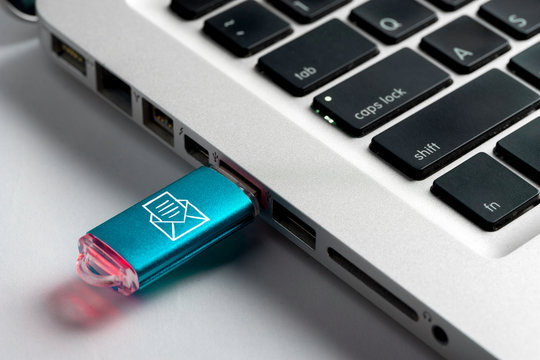 Email, telephone, & contact us icon on USB drive