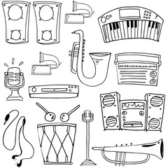 Doodle of hand draw music tools