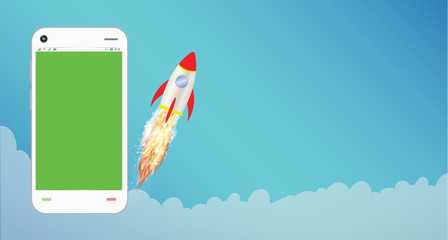 smartphone with toy rocket