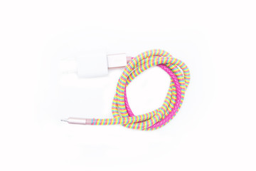 colorful mobile phone charger on white background