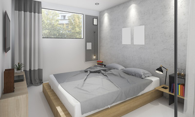 3d rendering vintage bedroom with nice view outside