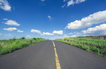 empty asphalt road on grassland
