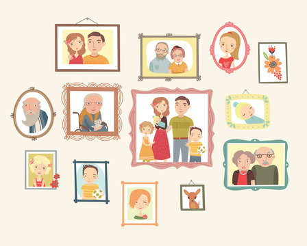 Gallery of family portraits. Photos on the wall