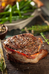 Organic Grass Fed Bacon Wrapped Sirloin Steak