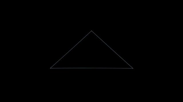 Retro 3D Vector Pyramid, Rotating. Wireframe of a rotating pyramid with holographic flicker and chromatic aberration for screen replacements and simulation.