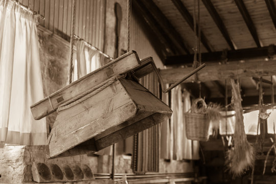 Traditional Cypriot village house interior in Lofou-  sepia tone