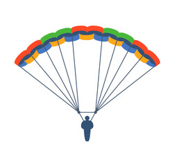 Illustration fly parachute flat icon cartoon graphic. Modern parachute extreme transport sky adventure journey and air parachute travel transportation flight airship. Hight jump down