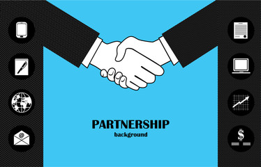 Concept of business partnership. Horizontal background in flat style with icons. Template of web site design. Vector illustration