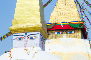 The famous Buddhist stupa at Boudanath, in Nepal. 