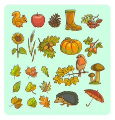 Autumn icon and objects set for design.