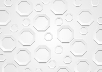 Abstract grey paper tech octagon shapes background