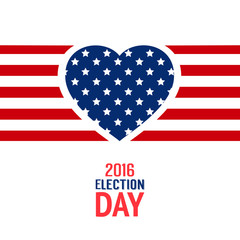 Election day sign. Red white and blue flag lines with heart silhouette. Vector illustration.