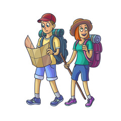 Family Hiking. Young Couple in the Campaign