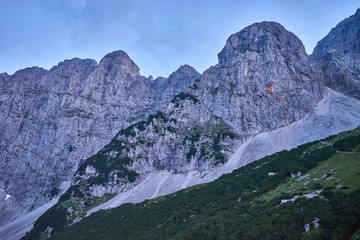 Fototapeta na wymiar Mountains of Wilder Kaiser at night / Very early morning in Alps of Austria