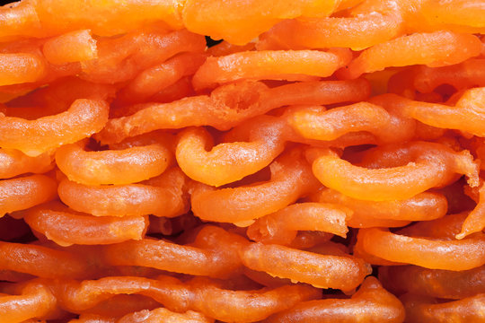 A pile of Indian sweets, known as jelebis.