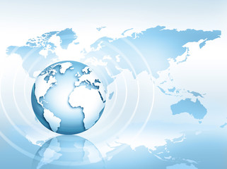 Best Internet Concept of global business. Globe, glowing lines on technological background. Electronics, Wi-Fi, rays, symbols Internet, television, mobile and satellite communicationsblue blur