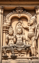 A carving of the demon-king Vibhishana at the Kelaniya Temple, Sri Lanka.