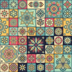 Deurstickers Marokkaanse tegels Etnisch bloemen naadloos patroon