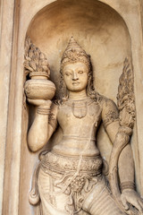 A carving of a doorkeeper at the Kelaniya temple, Sri Lanka. 