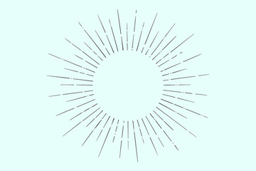 Fototapeta premium Light rays, sunburst and rays of sun. Linear drawing. Vintage hipster style. Light rays sunburst for retro logo, emblem. Vector Illustration