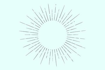 Light rays, sunburst and rays of sun. Linear drawing. Vintage hipster style. Light rays sunburst for retro logo, emblem. Vector Illustration