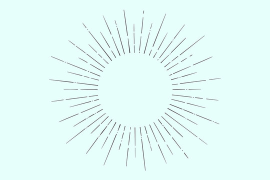 Light rays, sunburst and rays of sun. Linear drawing. Vintage hipster style. Light rays sunburst for retro logo, emblem. Vector Illustration