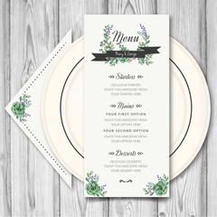 Wedding menu with watercolor flowers - obrazy, fototapety, plakaty