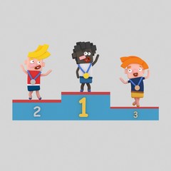3d illustration, Podium, Athlete, Boys