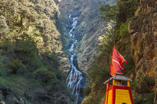 The shrine of Goddess Yamuna nestled in the Himalayan Yamunotri Valley on May 18th 2013 at Yamunotri, India.