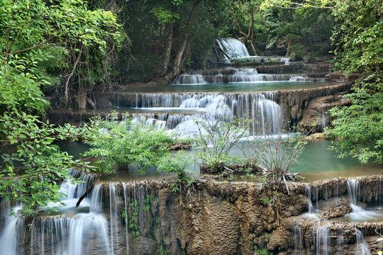 waterfall in  deep forest on mountain