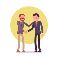 Handshake. Two men in a formal wear. Cartoon vector flat-style business concept illustration