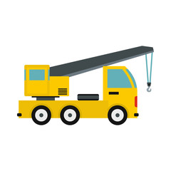 Truck with crane icon in flat style isolated on white background. Transport symbol
