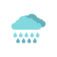 Clouds and rain icon in flat style isolated on white background. Weather symbol